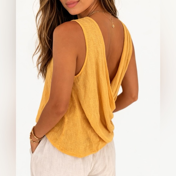 Banana Republic 100% Linen Draped Cross Back Tank Top Small Quiet Luxury - Picture 8 of 8